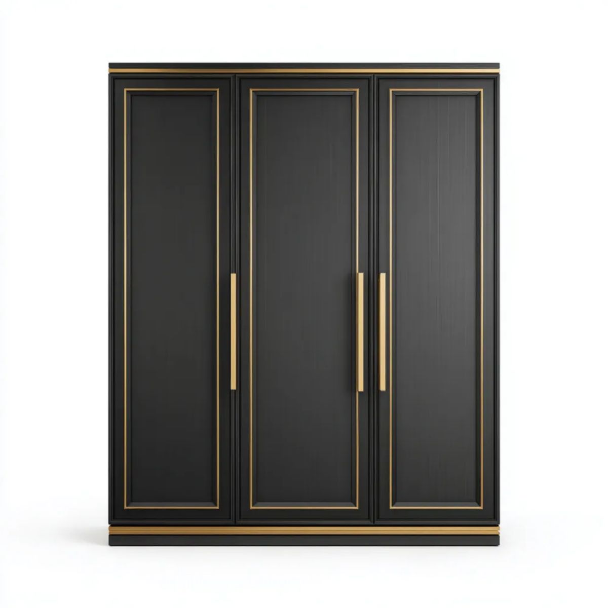 Szafa, 3 drzwi czarne i złote szafki w MDF, 150 x 60 x 200 cm