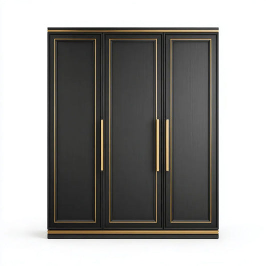 Szafa, 3 drzwi czarne i złote szafki w MDF, 150 x 60 x 200 cm