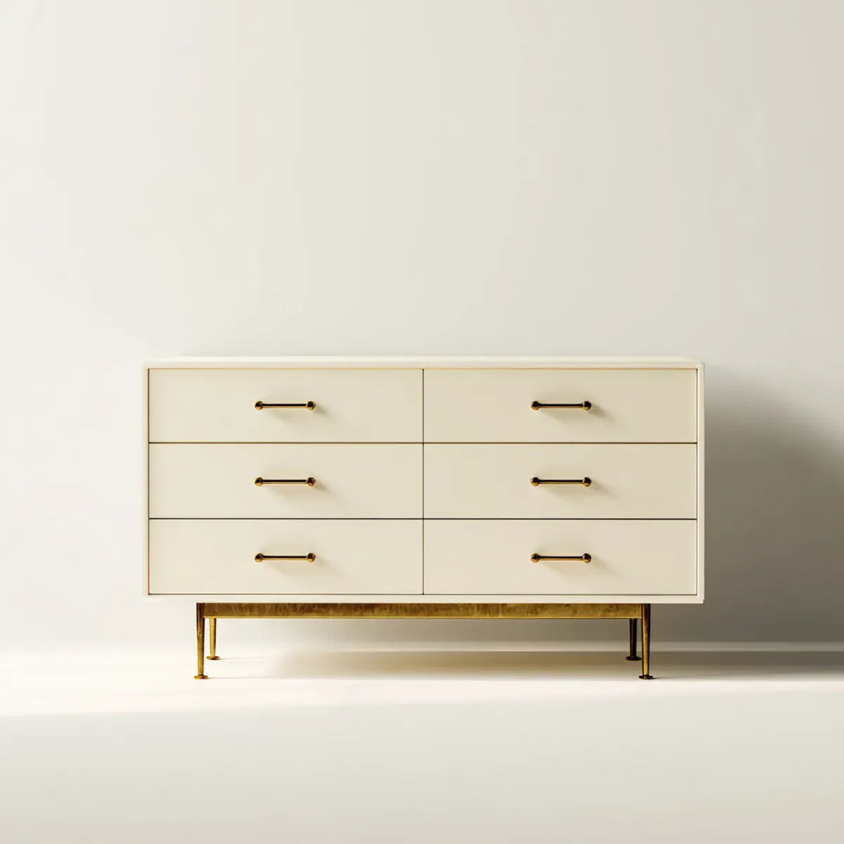 Komoda, 6 szuflady z kości słoniowej 150 x 45 x 85 cm prostokątna MDF