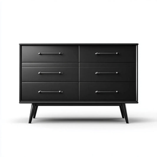 Komoda, 6 szuflad czarny prostokątna MDF szuflada 140 x 40 x 85 cm