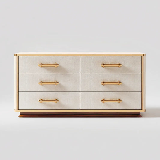 Komoda, 6 szuflady z kości słoniowej i złota 160 x 45 x 85 cm MDF pudełko z prostokątnym PU