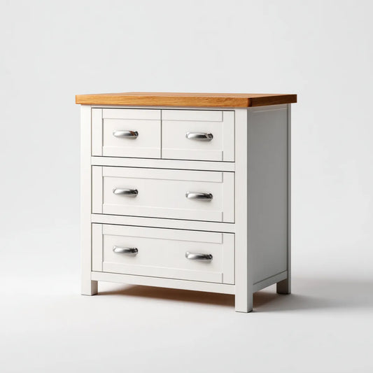 Komoda, 3 szuflady białe z dębowym wierzchem 80 x 40 x 90 cm prostokątna MDF