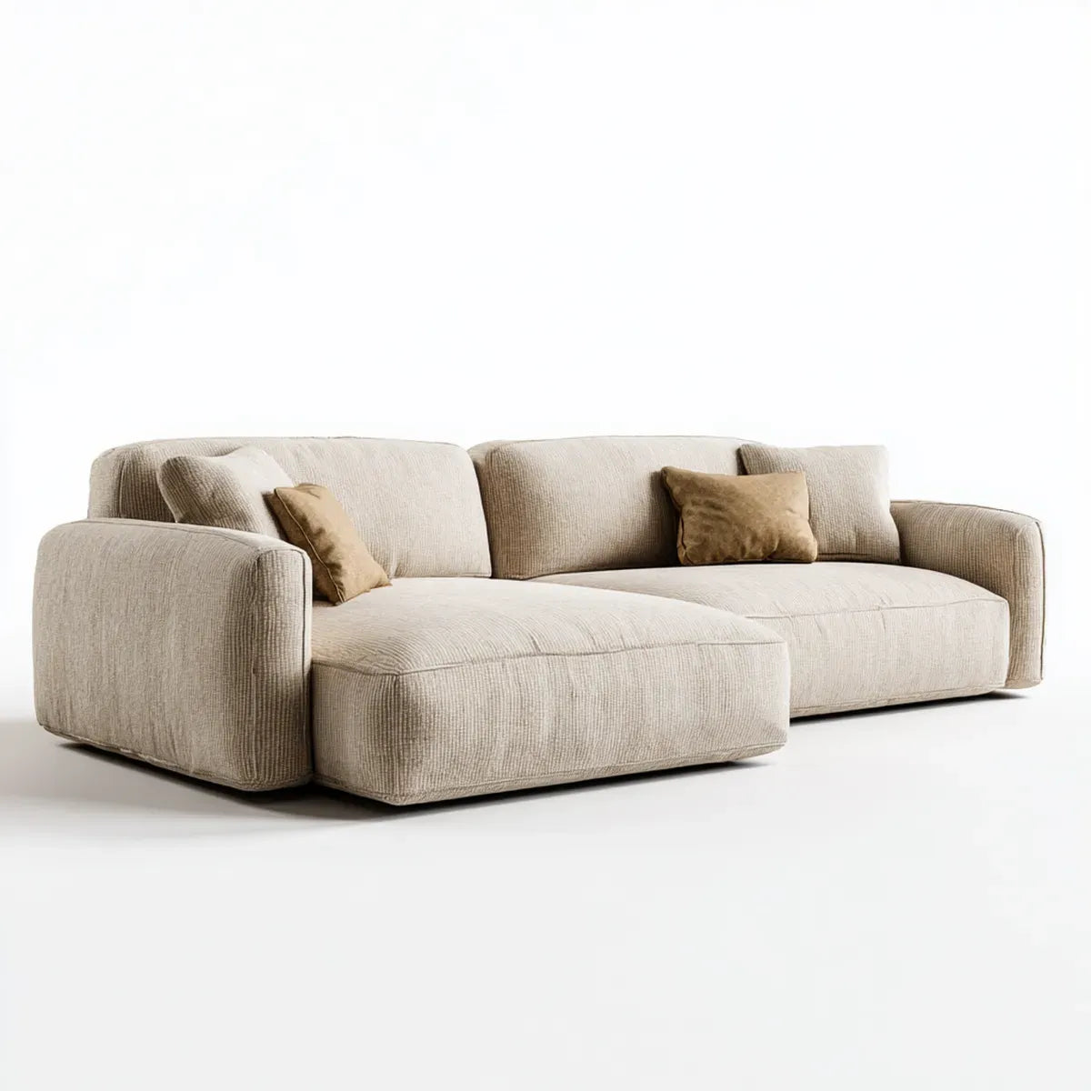 Sofa, Lewy narożnik sofa 4 beżowe fotele z żebrowanym poliestrem 290 x 170 x 75 cm