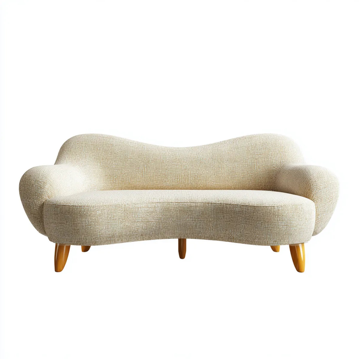 Sofa, 2 beżowe zakrzywione poliestrowe z drewnianymi nogami 170 x 82 x 78 cm
