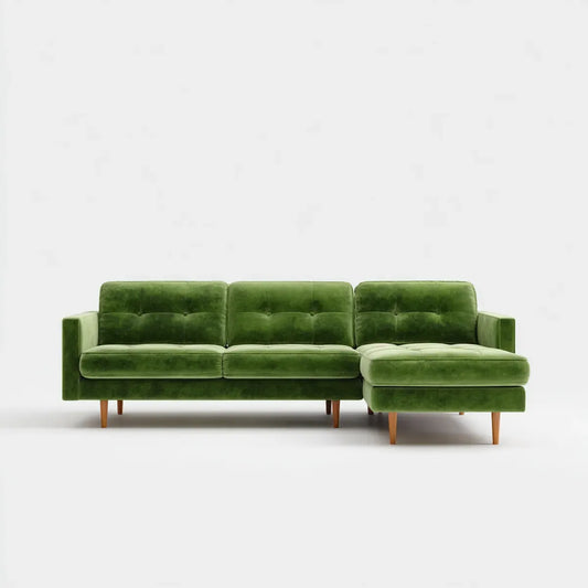 Sofa, 3 fotele prosta kanapa narożna zielony poliester aksamit 270 x 160 x 84 cm